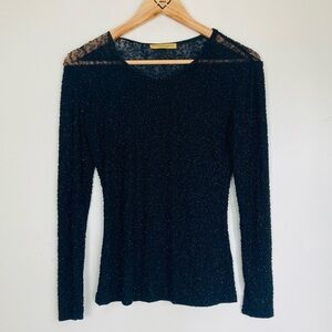 Vintage 90s gold label Donna Karan Signature sheer beaded long sleeved top. Med